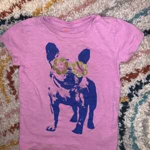 Crewcuts Pink and Blue Short Sleeve Tee with French Bulldog Print